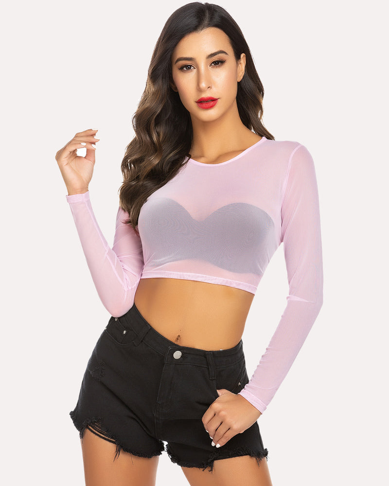 Floral Mesh Sheer Crop Top Lingeries-Crop tops - Tophatter Daily Deals