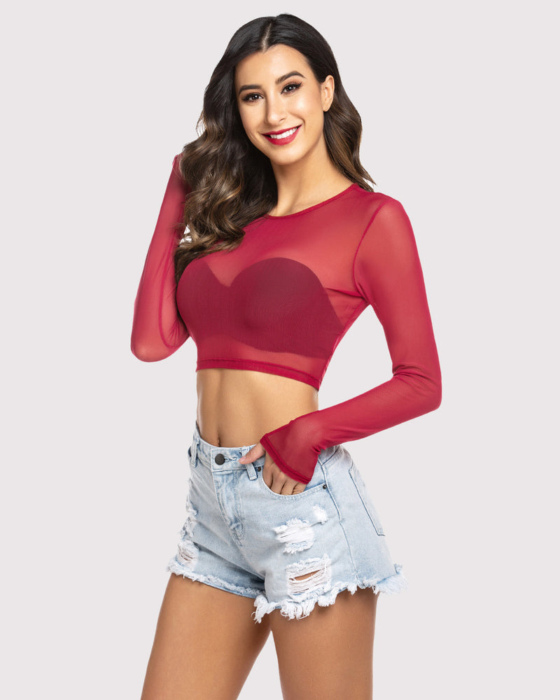 Floral Mesh Sheer Crop Top Lingeries-Crop tops - Tophatter Daily Deals