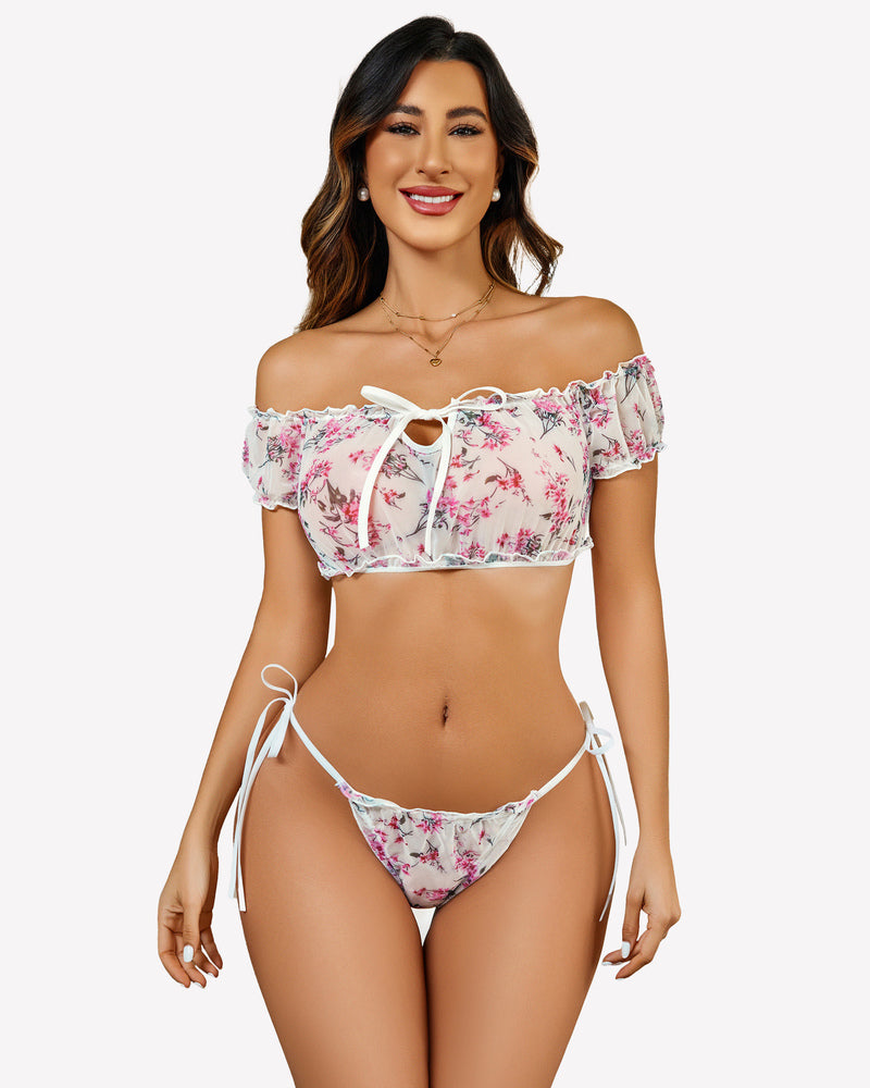 Christmas Lingerie Bra and Panty Set Pink Flower Lingerie Sets-Bra Sets - Tophatter Daily Deals