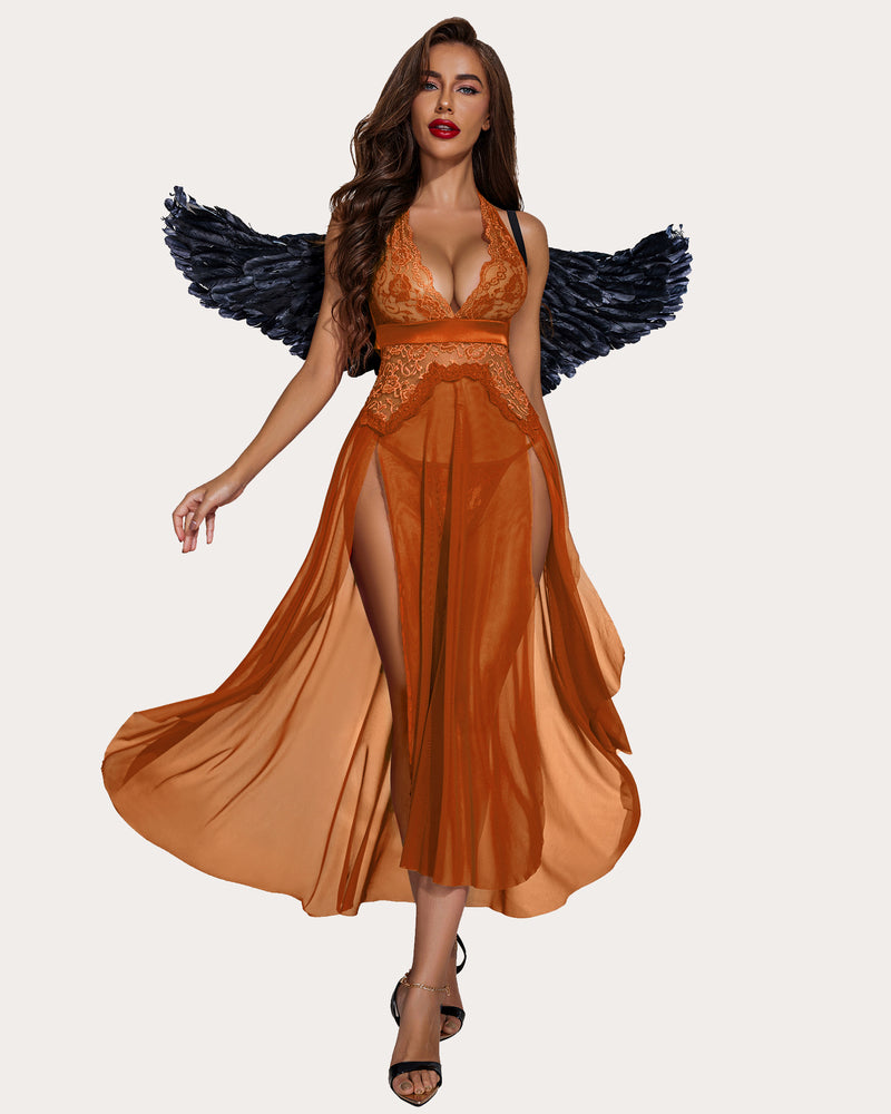 Christmas Mosaic Lace Mesh Dress Caramel Sleepwears-nightgowns - Tophatter Daily Deals