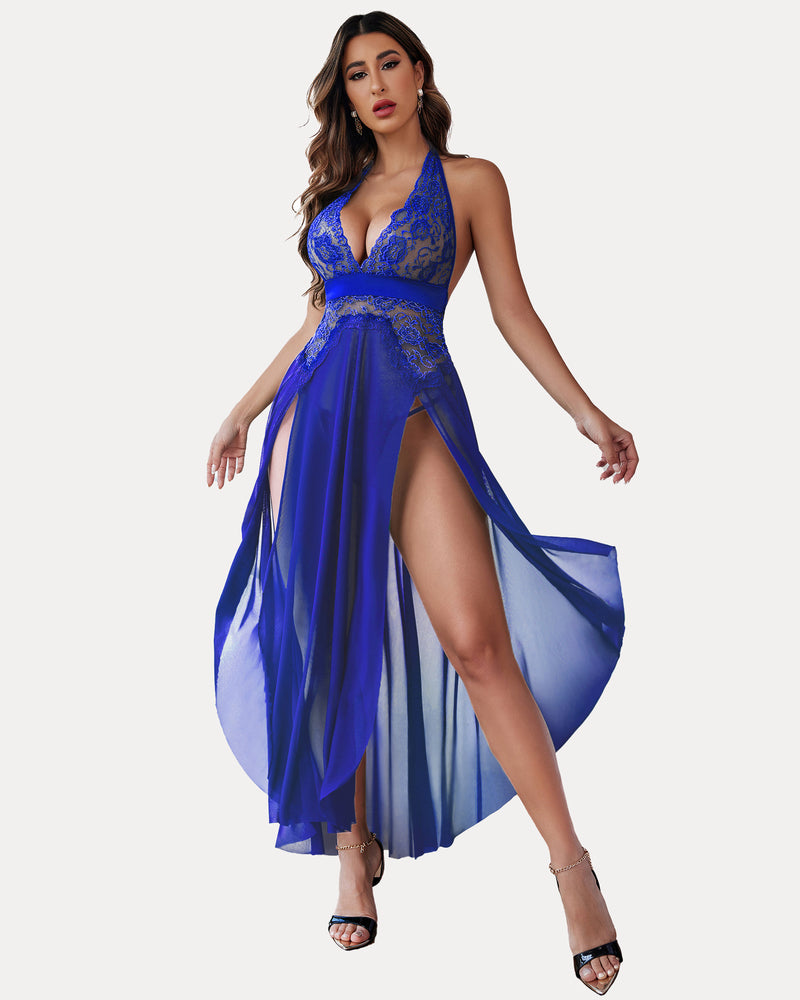 Christmas Mosaic Lace Mesh Dress Blue Sleepwears-nightgowns - Tophatter Daily Deals