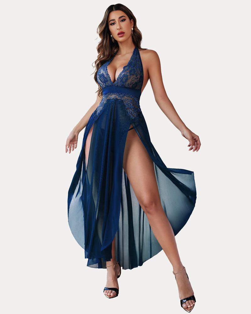 Christmas Mosaic Lace Mesh Dress Navy Blue Sleepwears-nightgowns - Tophatter Daily Deals
