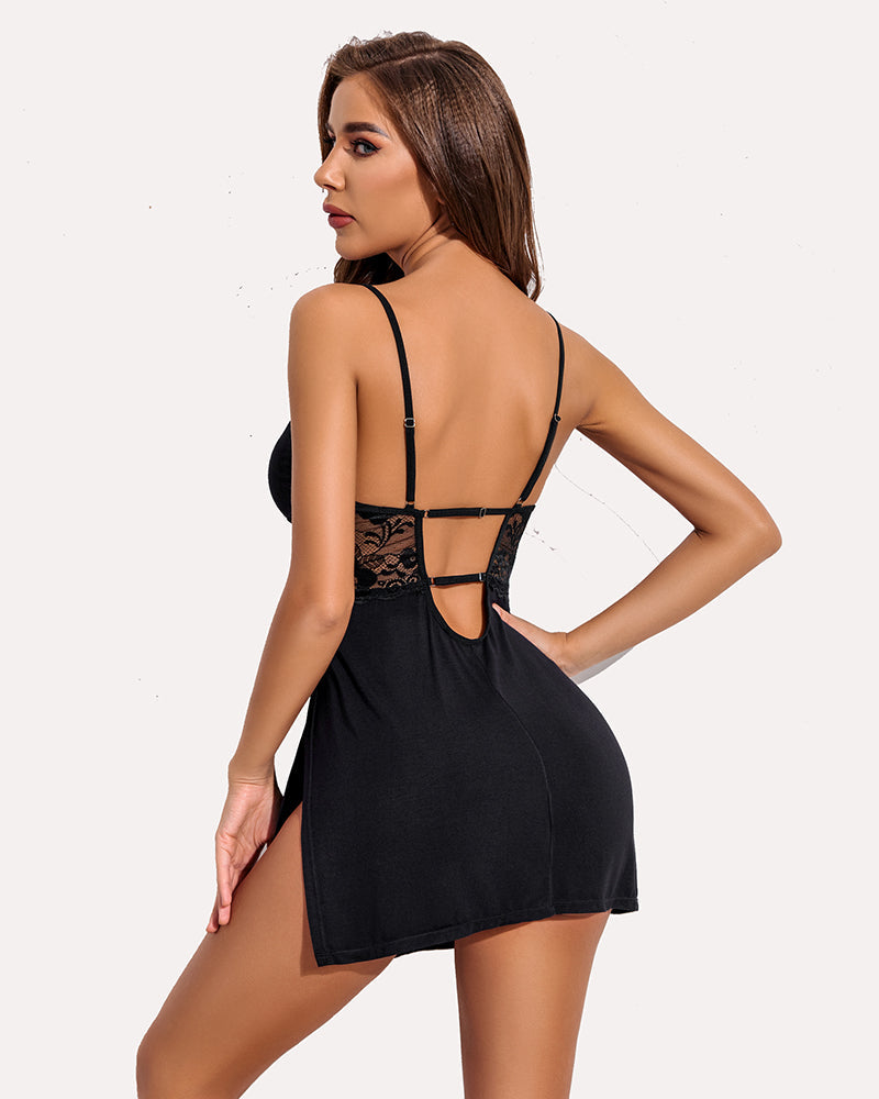 ⚡Flash Sale- Color Lace Side Slit Chemise Lingerie-Babydolls - Tophatter Daily Deals