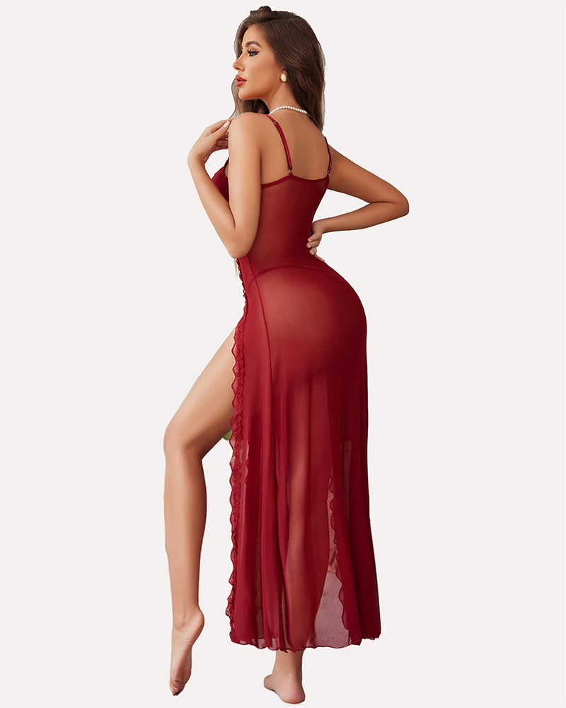 Christmas High Slit Mesh Nightdress Sleepwears-nightgowns - Tophatter Daily Deals