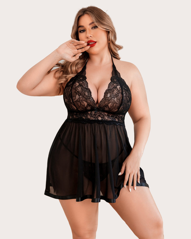 Plus Size Babydoll Lingerie Black Lingerie Sets-Plus size - Tophatter Daily Deals