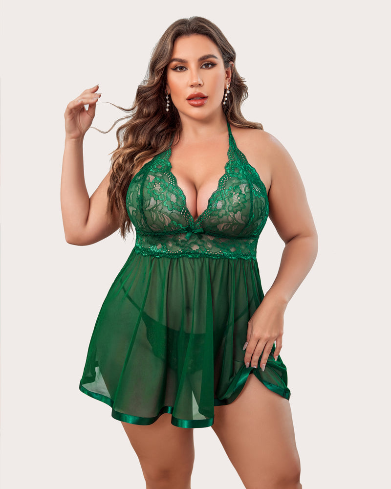 Plus Size Babydoll Lingerie Green Lingerie Sets-Plus size - Tophatter Daily Deals