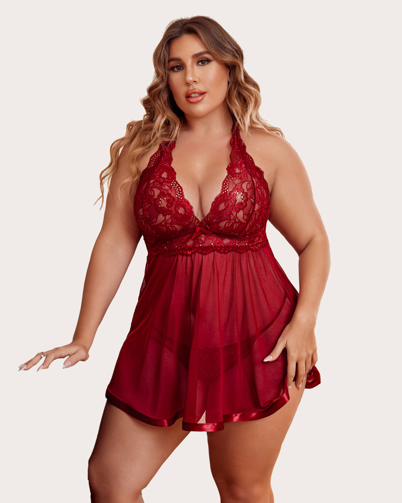 Plus Size Babydoll Lingerie Wine Red Lingerie Sets-Plus size - Tophatter Daily Deals