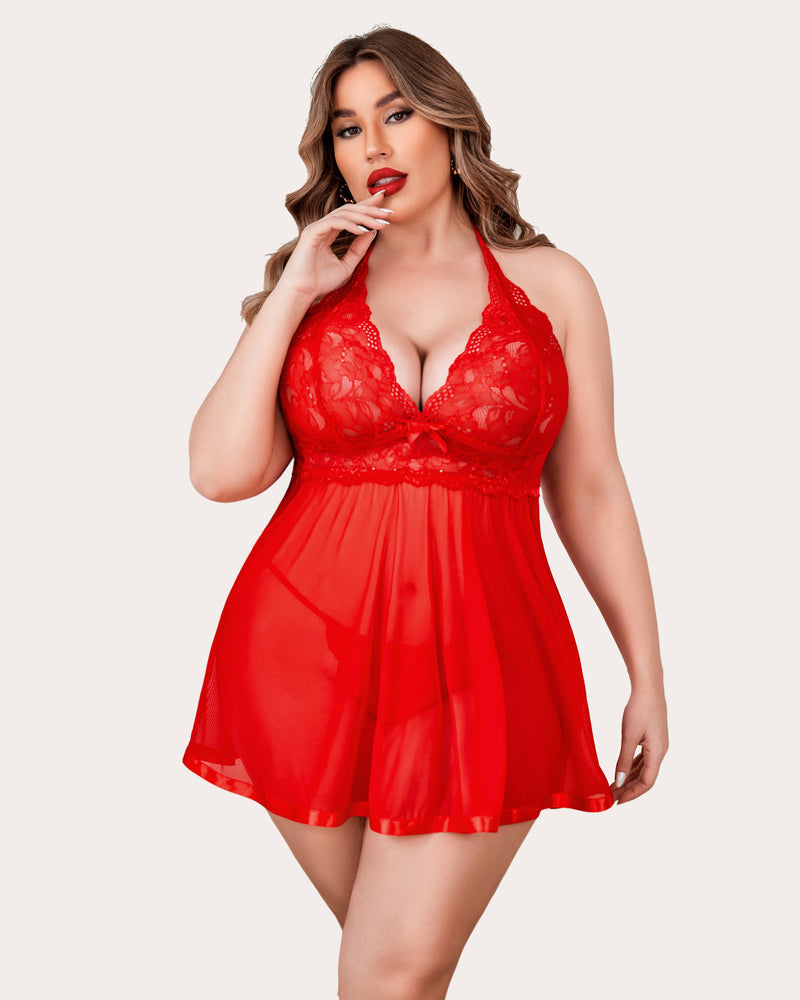 Plus Size Babydoll Lingerie Red Lingerie Sets-Plus size - Tophatter Daily Deals