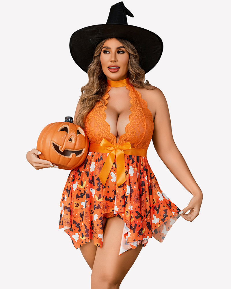 Plus Size Babydoll Teddy Orange Lingerie Sets-Plus size - Tophatter Daily Deals