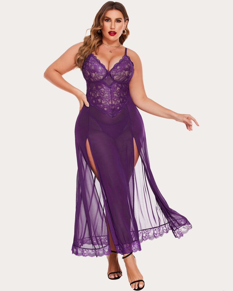 Christmas Plus Size Side Slits Dresses Violet Lingerie Sets-Plus size - Tophatter Daily Deals