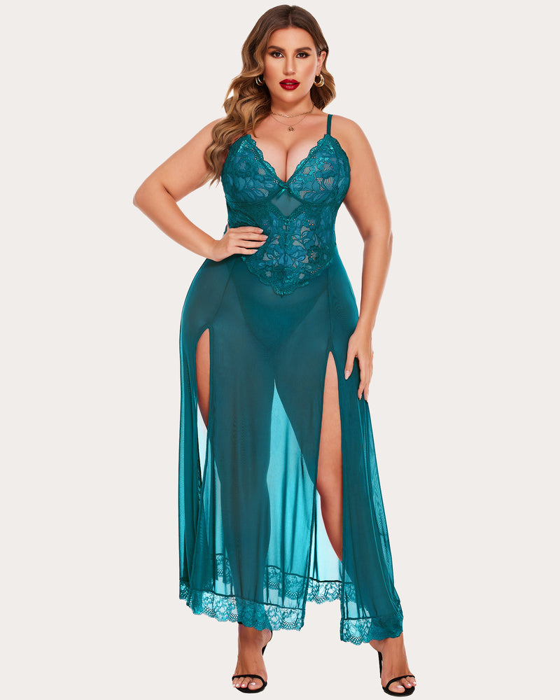 Christmas Plus Size Side Slits Dresses Blue Green Lingerie Sets-Plus size - Tophatter Daily Deals