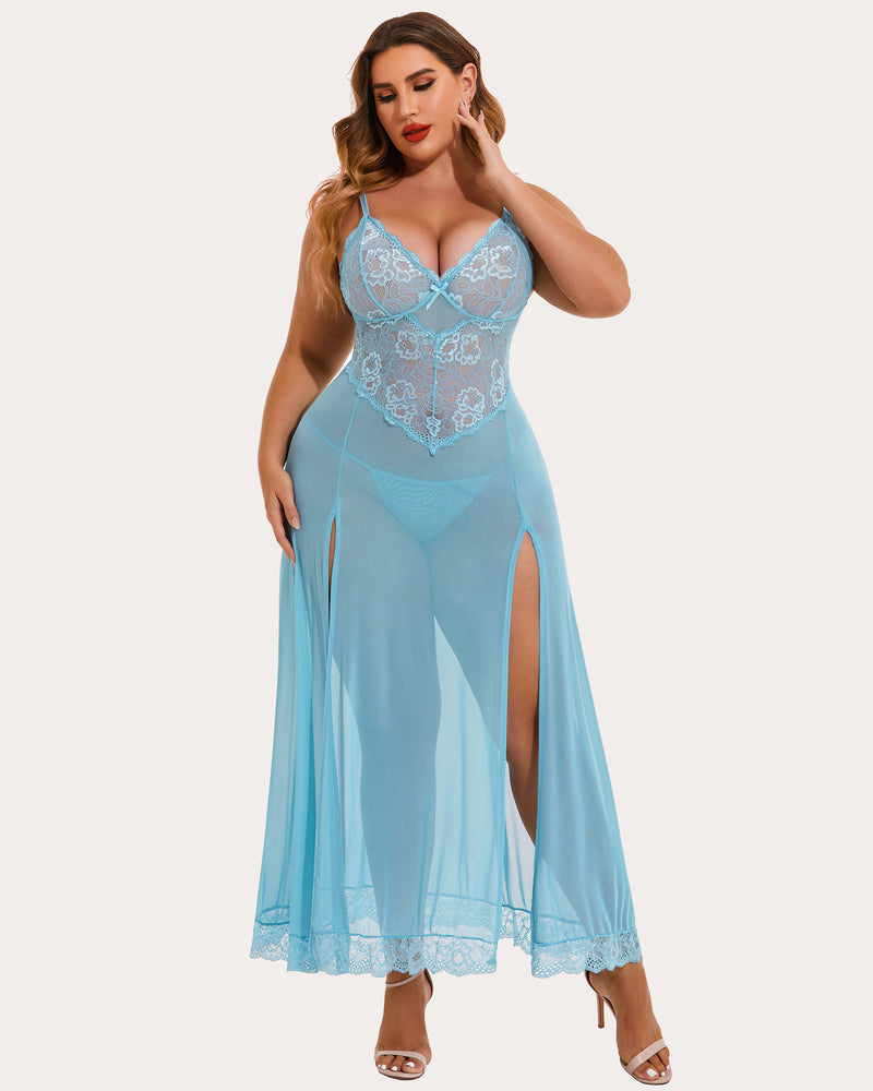 Christmas Plus Size Side Slits Dresses Light Blue Lingerie Sets-Plus size - Tophatter Daily Deals