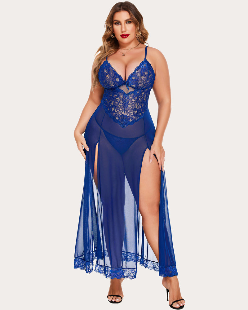 Christmas Plus Size Side Slits Dresses Blue Lingerie Sets-Plus size - Tophatter Daily Deals