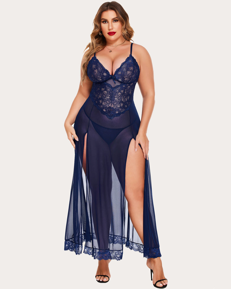 Christmas Plus Size Side Slits Dresses Navy Blue Lingerie Sets-Plus size - Tophatter Daily Deals