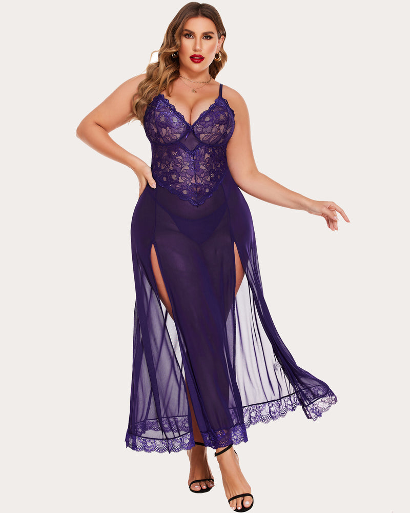 Christmas Plus Size Side Slits Dresses Purple Lingerie Sets-Plus size - Tophatter Daily Deals