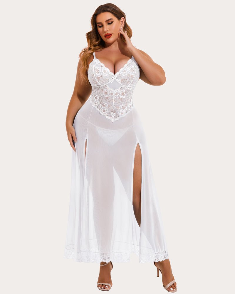 Christmas Plus Size Side Slits Dresses White Lingerie Sets-Plus size - Tophatter Daily Deals