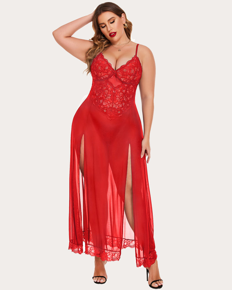 Christmas Plus Size Side Slits Dresses Red Lingerie Sets-Plus size - Tophatter Daily Deals