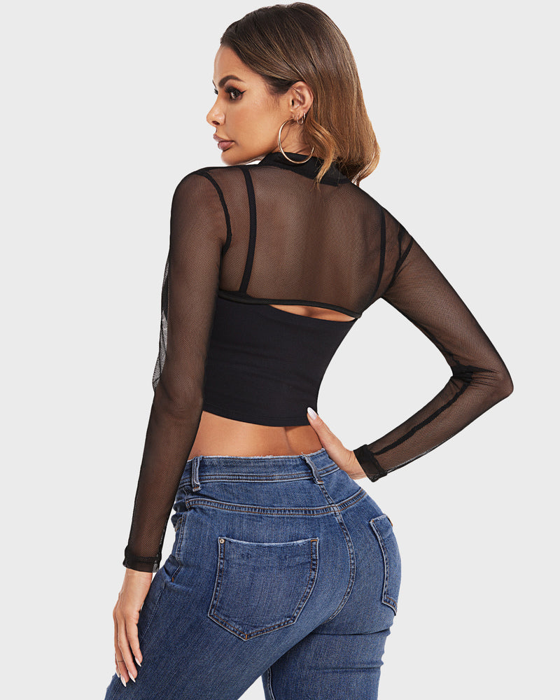 Mock Neck Long Sleeve Crop Top (DE Only) Lingeries-Crop tops - Tophatter Daily Deals