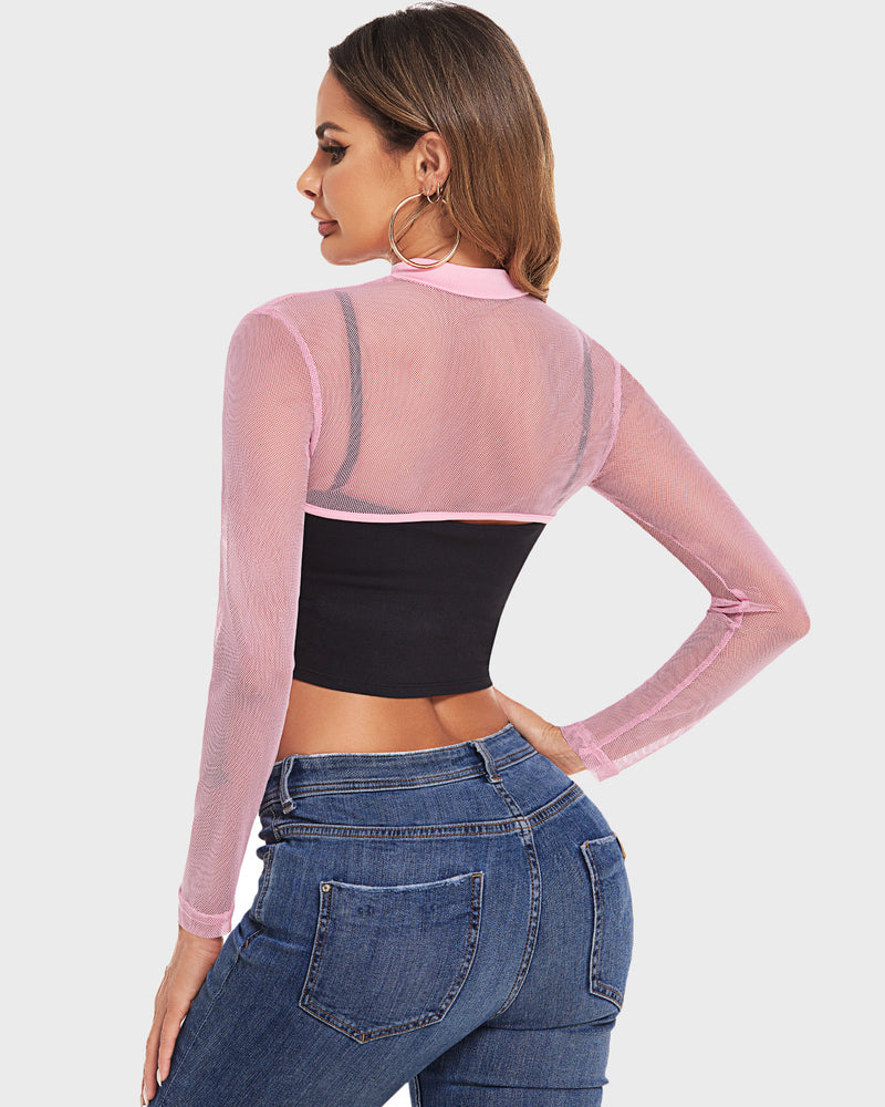 Mock Neck Long Sleeve Crop Top (DE Only) Lingeries-Crop tops - Tophatter Daily Deals