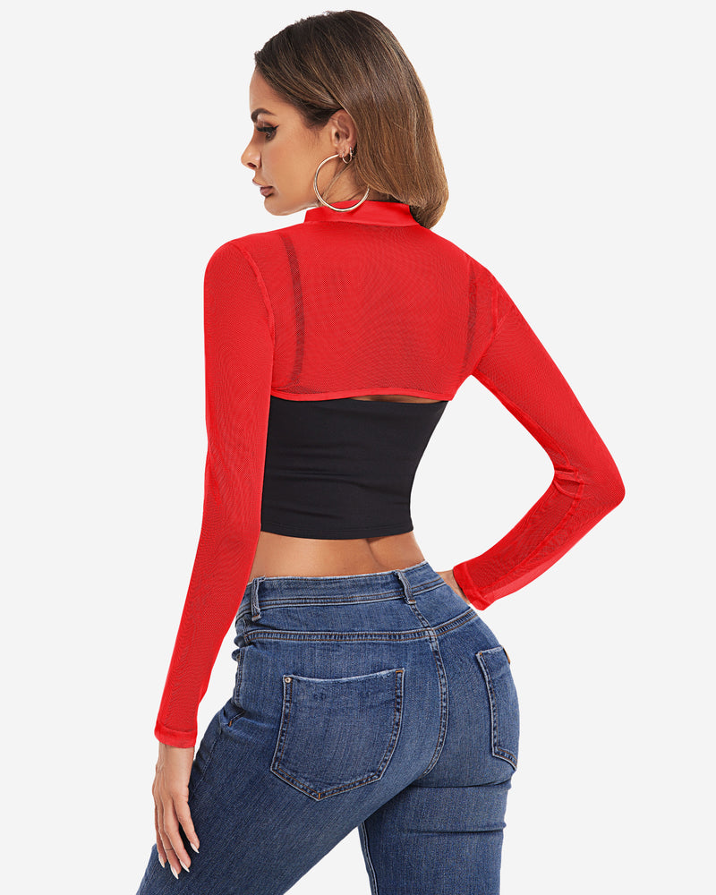 Mock Neck Long Sleeve Crop Top (DE Only) Lingeries-Crop tops - Tophatter Daily Deals