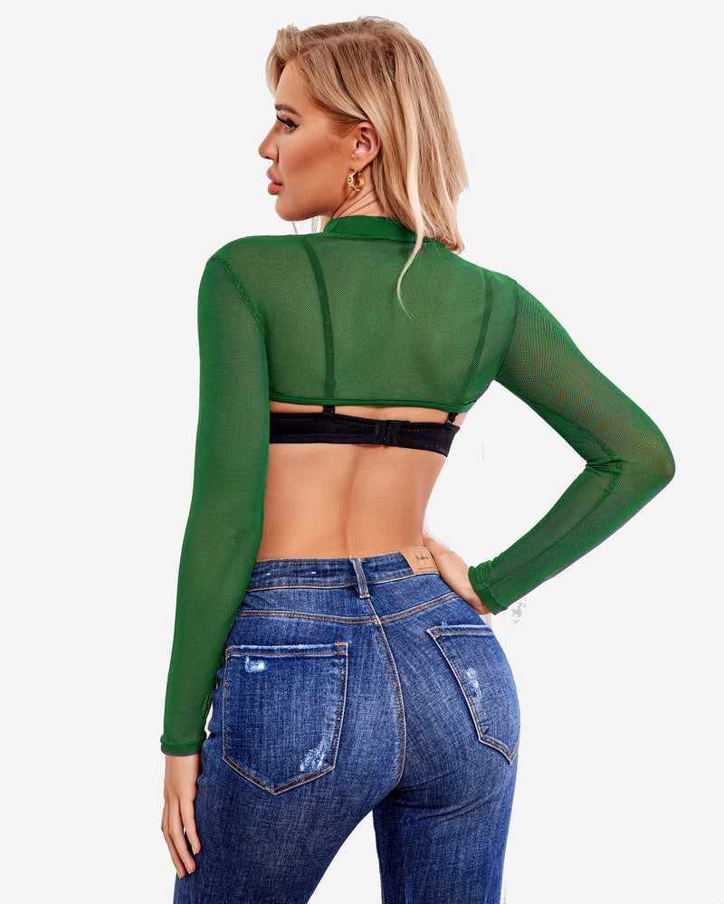 Mock Neck Long Sleeve Crop Top (DE Only) Lingeries-Crop tops - Tophatter Daily Deals