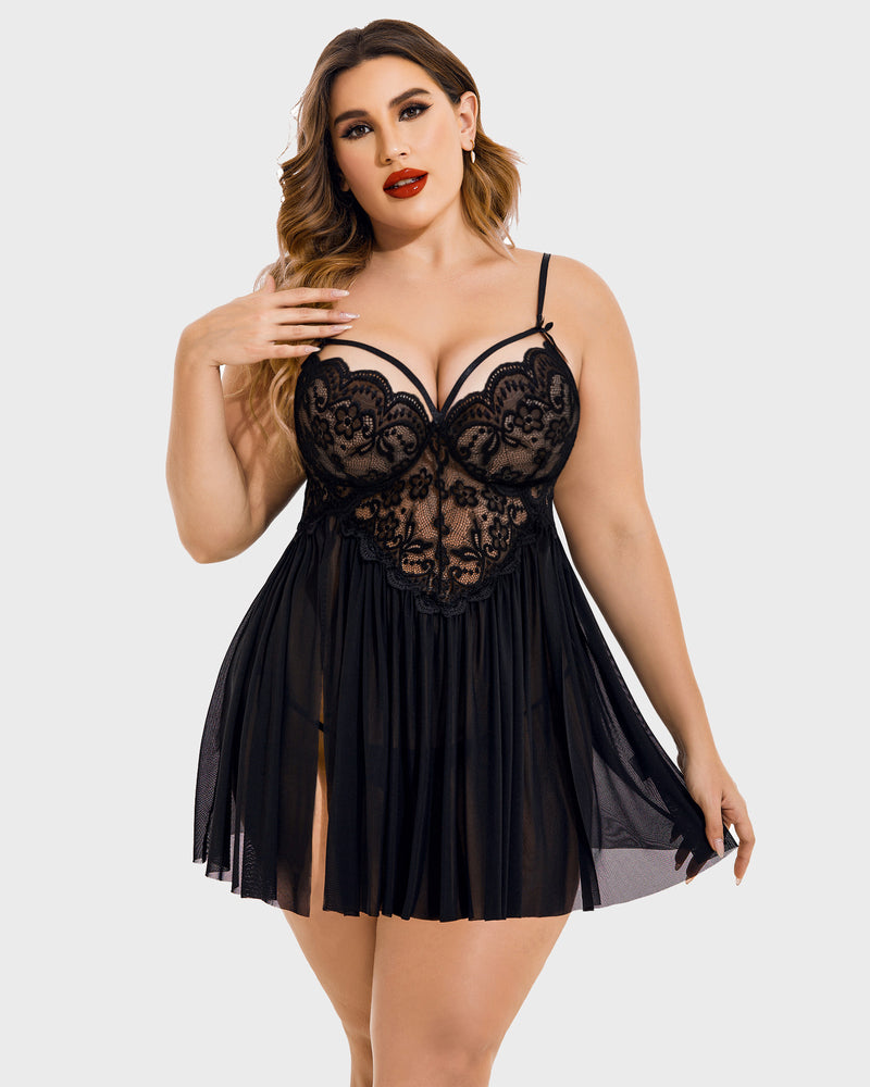 Christmas Plus Size Lace Babydoll Black Lingerie Sets-Plus size - Tophatter Daily Deals
