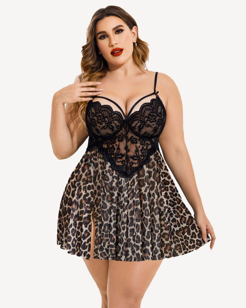 Plus Size Heart Side Slit Nightdress Leopard Avidlove-Plus Size-Babydolls - Tophatter Daily Deals