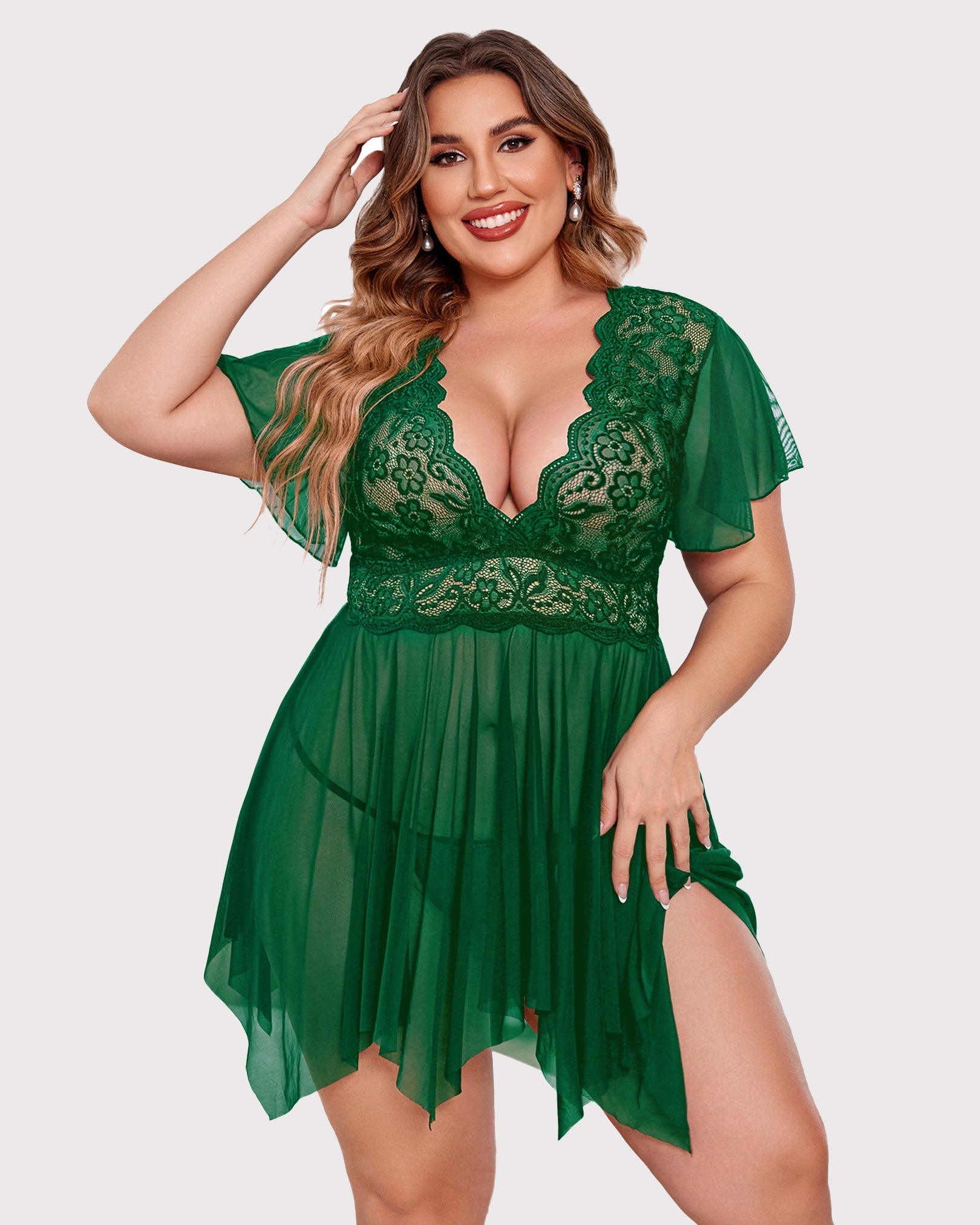 Plus Size Floral Lace Lingerie Green Lingerie Sets-Plus size - Tophatter Daily Deals