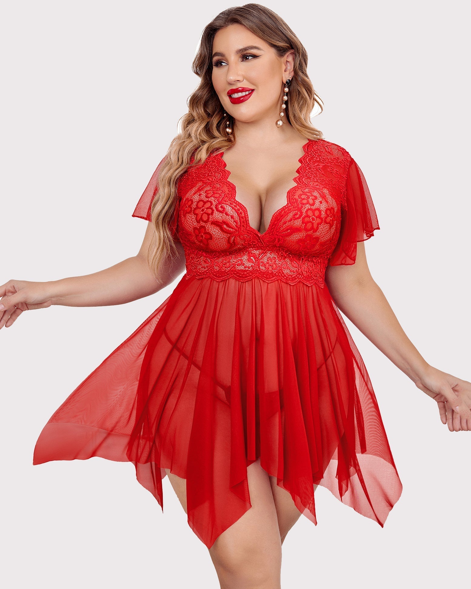 Plus Size Floral Lace Lingerie Red Lingerie Sets-Plus size - Tophatter Daily Deals