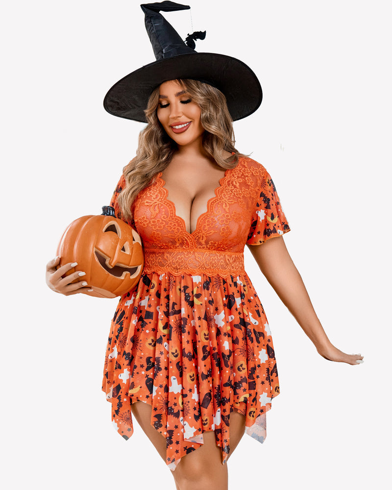 Plus Size Floral Lace Lingerie Orange Lingerie Sets-Plus size - Tophatter Daily Deals