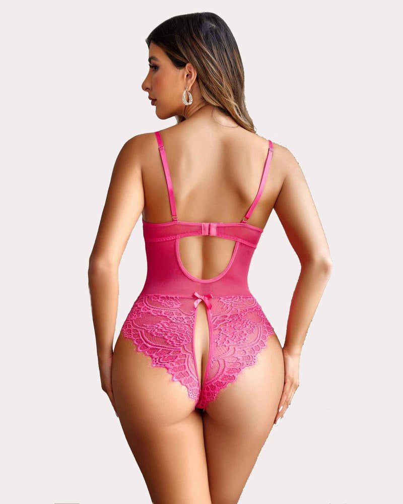 Floral Lace Harness Bodysuit (DE Only) Lingeries-Bodysuits - Tophatter Daily Deals