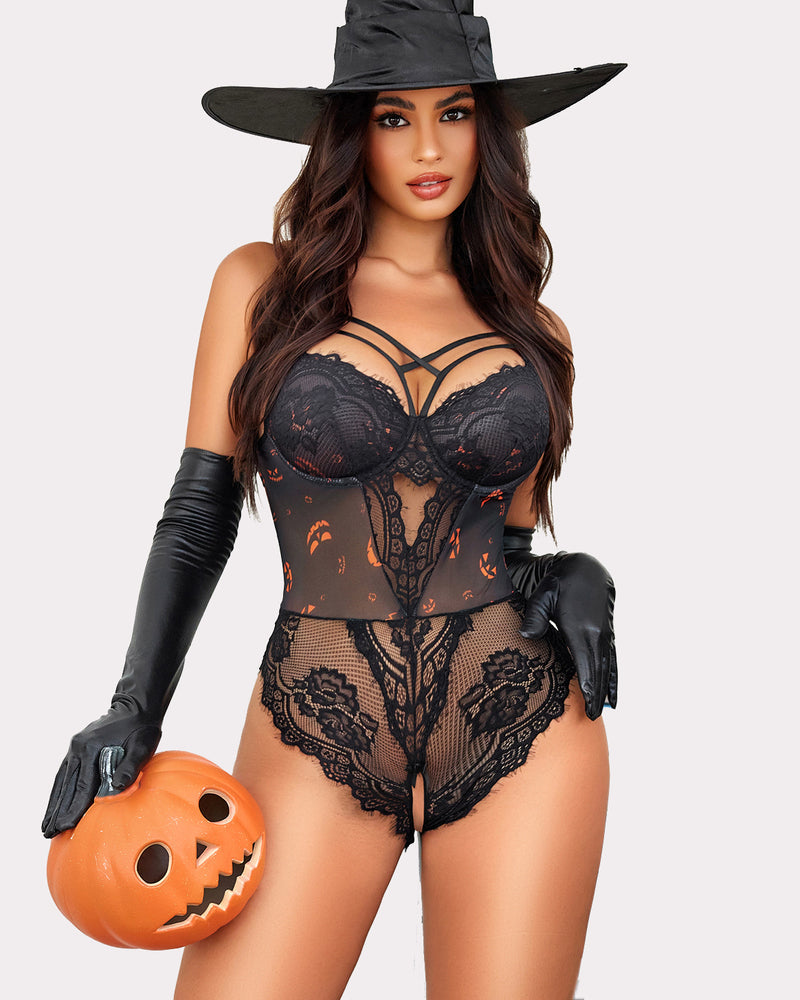 Floral Lace Harness Bodysuit (DE Only) Lingeries-Bodysuits - Tophatter Daily Deals