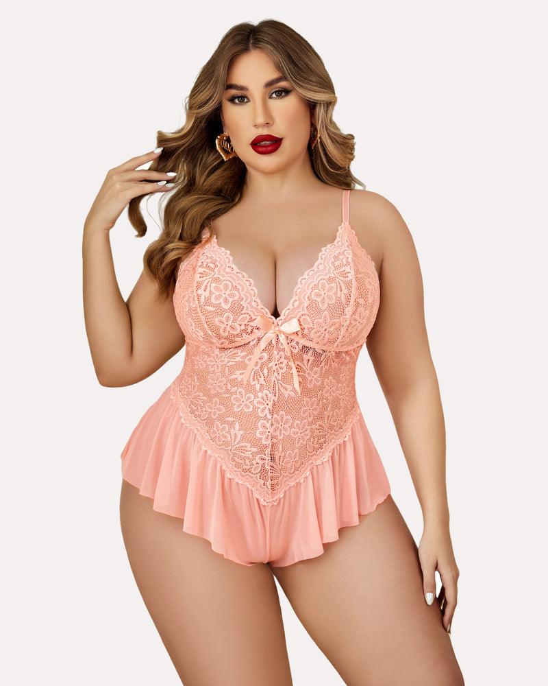 Plus Size Lingerie Lace Bodysuit Orange Lingerie Sets-Plus size - Tophatter Daily Deals