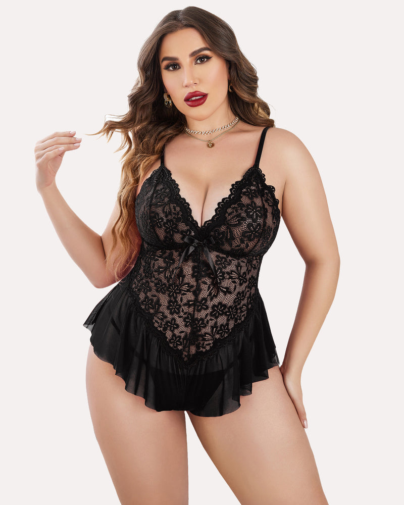 Plus Size Lingerie Lace Bodysuit Black Lingerie Sets-Plus size - Tophatter Daily Deals