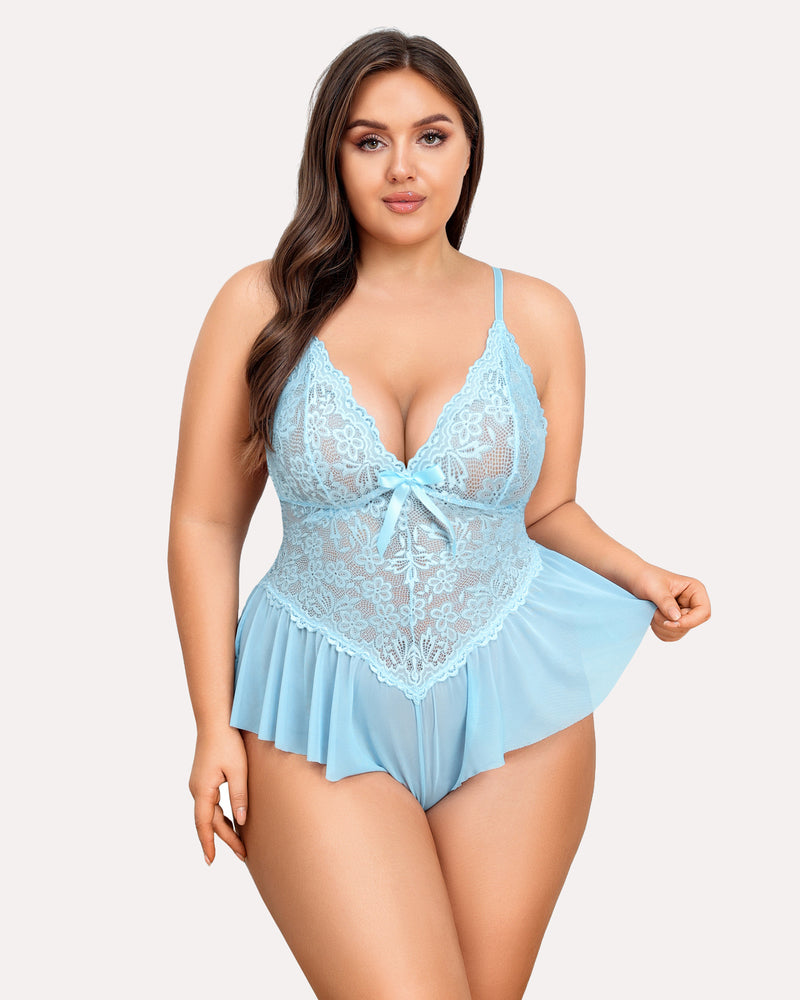 Plus Size Lingerie Lace Bodysuit Light Blue Lingerie Sets-Plus size - Tophatter Daily Deals
