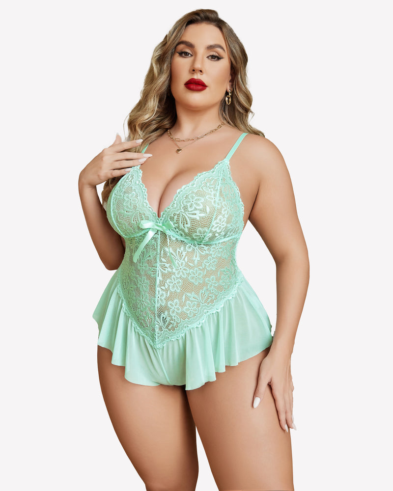 Plus Size Lingerie Lace Bodysuit Mint Green Lingerie Sets-Plus size - Tophatter Daily Deals