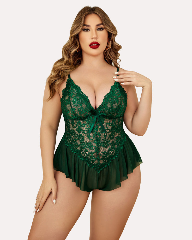Plus Size Lingerie Lace Bodysuit Lake Green Lingerie Sets-Plus size - Tophatter Daily Deals