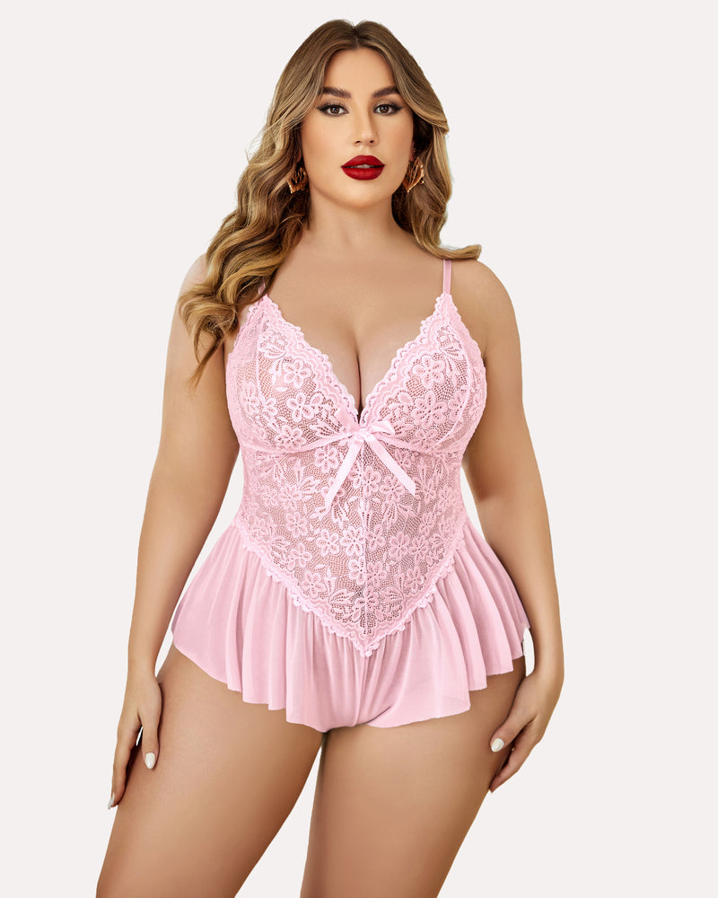 Plus Size Lingerie Lace Bodysuit Pink Lingerie Sets-Plus size - Tophatter Daily Deals