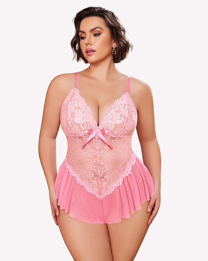 Plus Size Lingerie Lace Bodysuit Peach Pink Lingerie Sets-Plus size - Tophatter Daily Deals