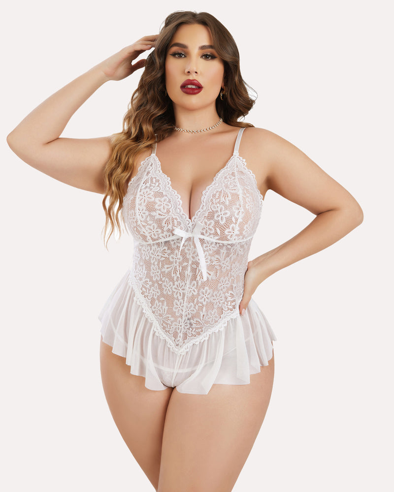 Plus Size Lingerie Lace Bodysuit White Lingerie Sets-Plus size - Tophatter Daily Deals