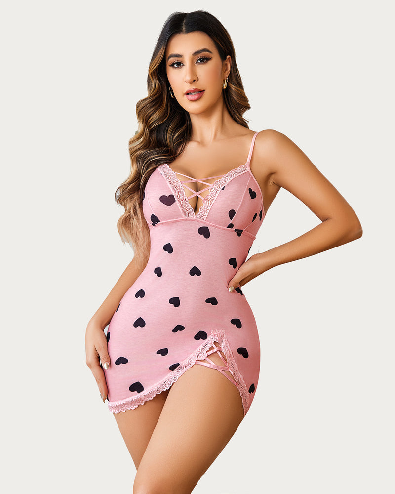 Christmas Lace Full Slip Side Slit Dress Love Heart Lingeries-Chemises - Tophatter Daily Deals