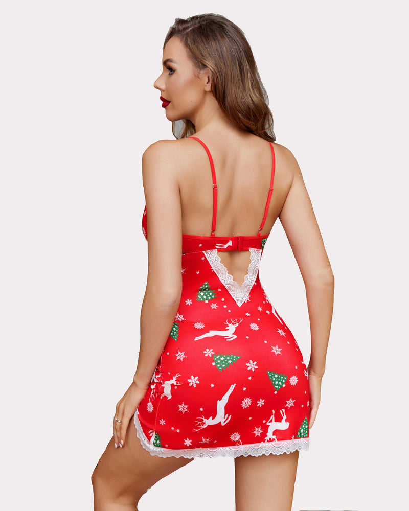 Christmas Lace Full Slip Side Slit Dress Lingeries-Chemises - Tophatter Daily Deals
