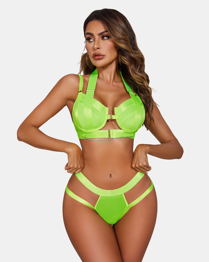Push Up Bra Garter Set with Chain (DE Only) Lingerie Sets-Bra Sets - Tophatter Daily Deals