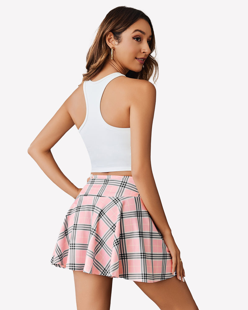 Plaid Mini Skirt Pleated Drawstring Skirts Lingeries-mini skirts - Tophatter Daily Deals