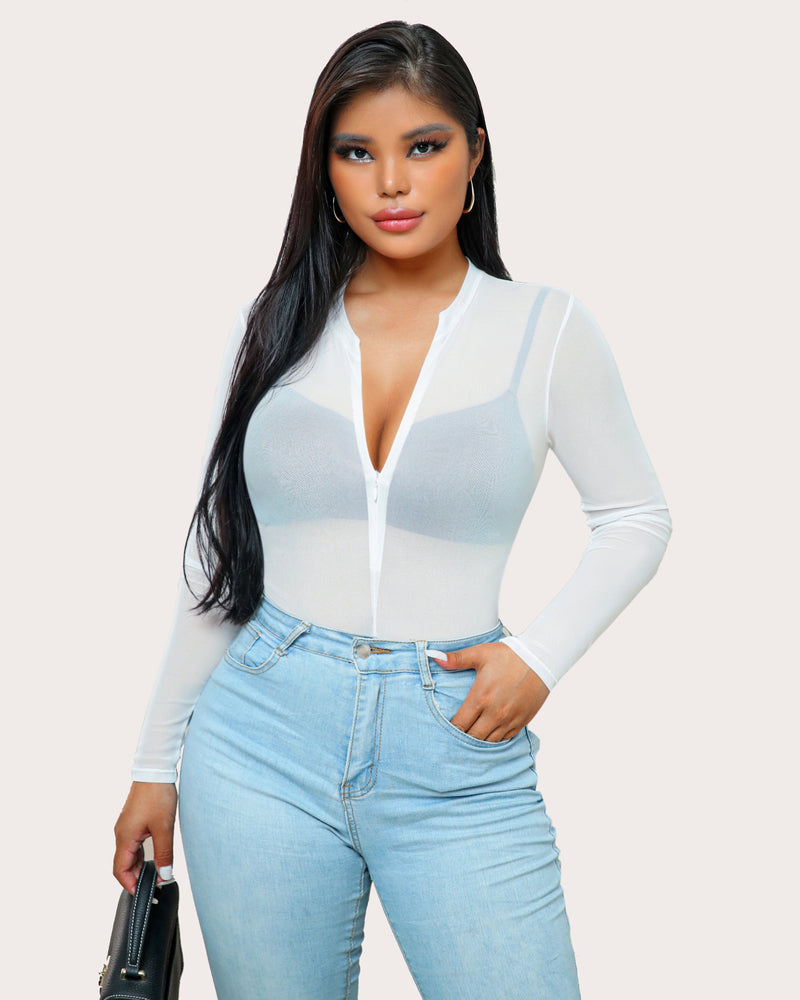 Mesh Zipper Sheer Bodysuit Lingeries-Bodysuits - Tophatter Daily Deals