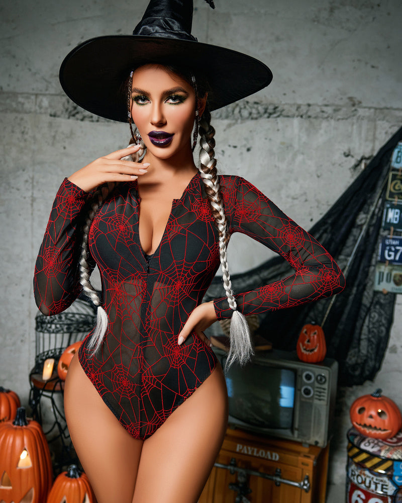 Mesh Zipper Sheer Bodysuit Red Spider Lingeries-Bodysuits - Tophatter Daily Deals
