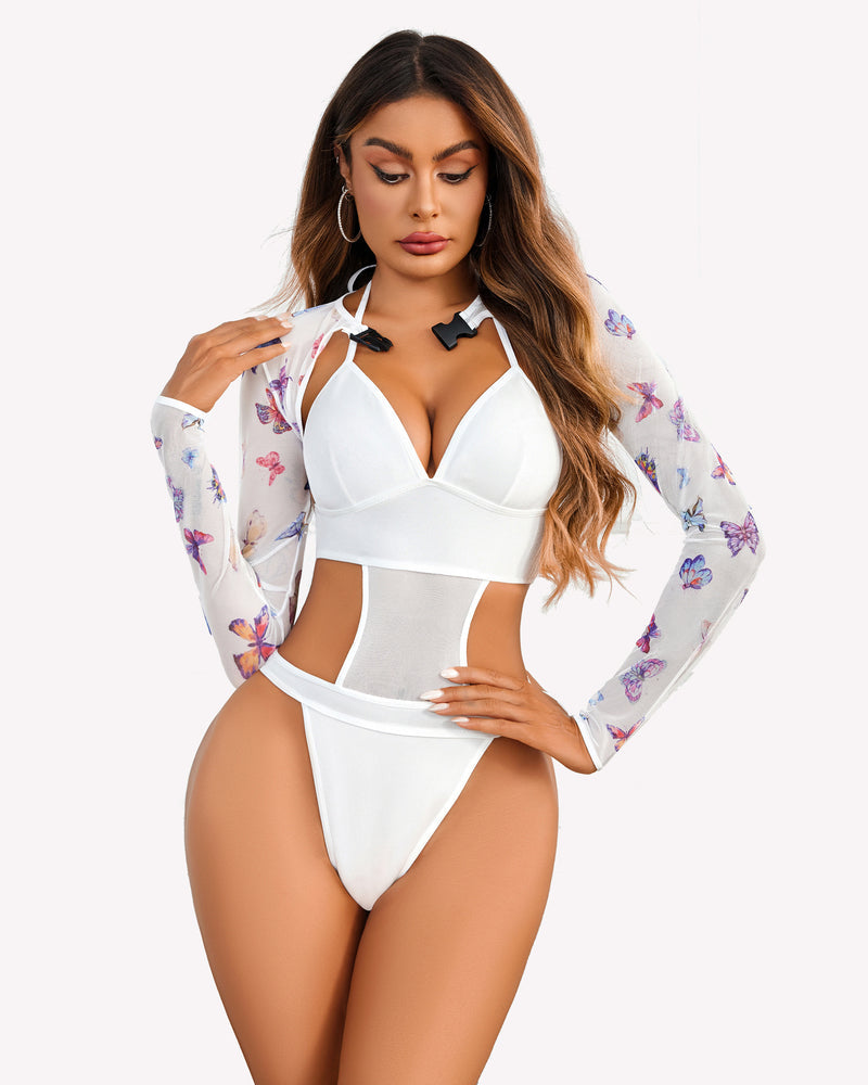 Bodysuit +Buckle Shrug Crop Top Set Lingeries-Crop tops - Tophatter Daily Deals