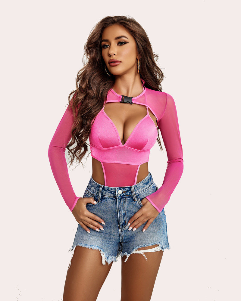 Buckle Shrug Bodysuit Crop Top Set (DE Only) Lingeries-Crop tops - Tophatter Daily Deals