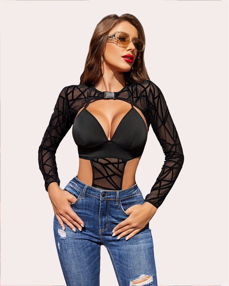 Bodysuit +Buckle Shrug Crop Top Set Lingeries-Crop tops - Tophatter Daily Deals