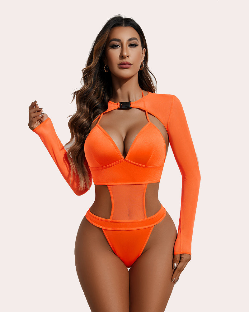Buckle Shrug Bodysuit Crop Top Set (DE Only) Orange Lingeries-Crop tops - Tophatter Daily Deals
